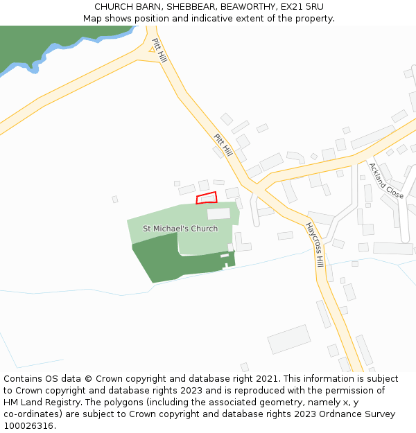CHURCH BARN, SHEBBEAR, BEAWORTHY, EX21 5RU: Location map and indicative extent of plot