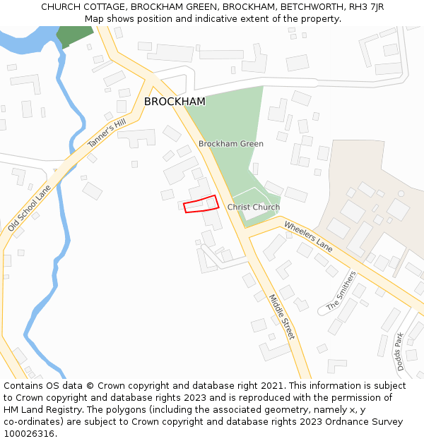 CHURCH COTTAGE, BROCKHAM GREEN, BROCKHAM, BETCHWORTH, RH3 7JR: Location map and indicative extent of plot