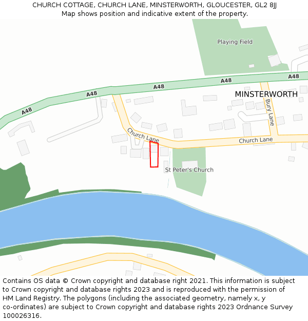 CHURCH COTTAGE, CHURCH LANE, MINSTERWORTH, GLOUCESTER, GL2 8JJ: Location map and indicative extent of plot
