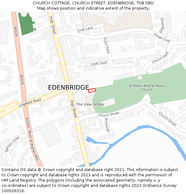 CHURCH COTTAGE, CHURCH STREET, EDENBRIDGE, TN8 5BD: Location map and indicative extent of plot