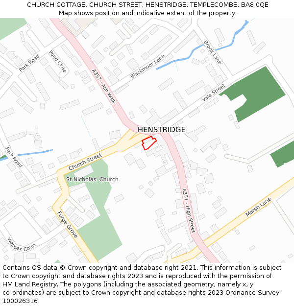 CHURCH COTTAGE, CHURCH STREET, HENSTRIDGE, TEMPLECOMBE, BA8 0QE: Location map and indicative extent of plot