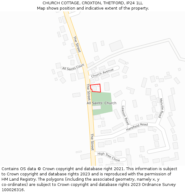 CHURCH COTTAGE, CROXTON, THETFORD, IP24 1LL: Location map and indicative extent of plot