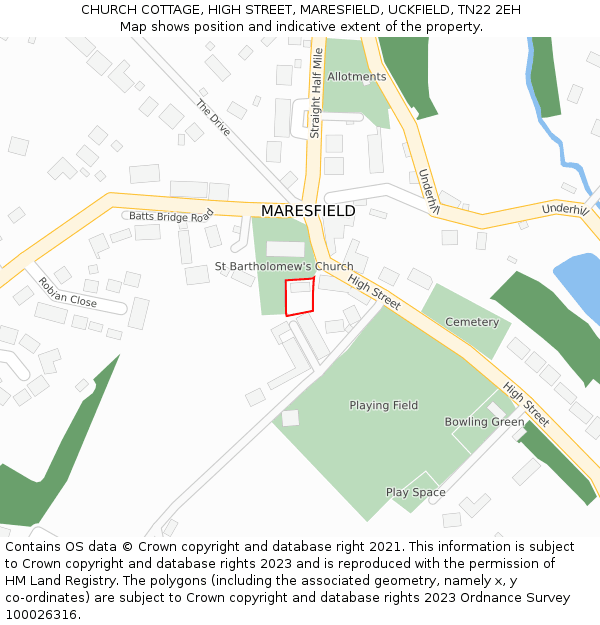 CHURCH COTTAGE, HIGH STREET, MARESFIELD, UCKFIELD, TN22 2EH: Location map and indicative extent of plot