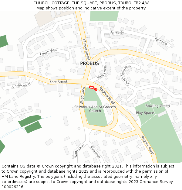 CHURCH COTTAGE, THE SQUARE, PROBUS, TRURO, TR2 4JW: Location map and indicative extent of plot