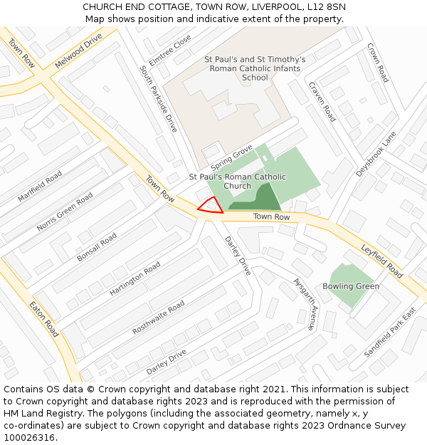 CHURCH END COTTAGE, TOWN ROW, LIVERPOOL, L12 8SN: Location map and indicative extent of plot