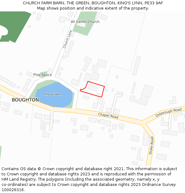CHURCH FARM BARN, THE GREEN, BOUGHTON, KING'S LYNN, PE33 9AF: Location map and indicative extent of plot