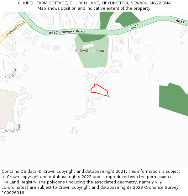 CHURCH FARM COTTAGE, CHURCH LANE, KIRKLINGTON, NEWARK, NG22 8NA: Location map and indicative extent of plot