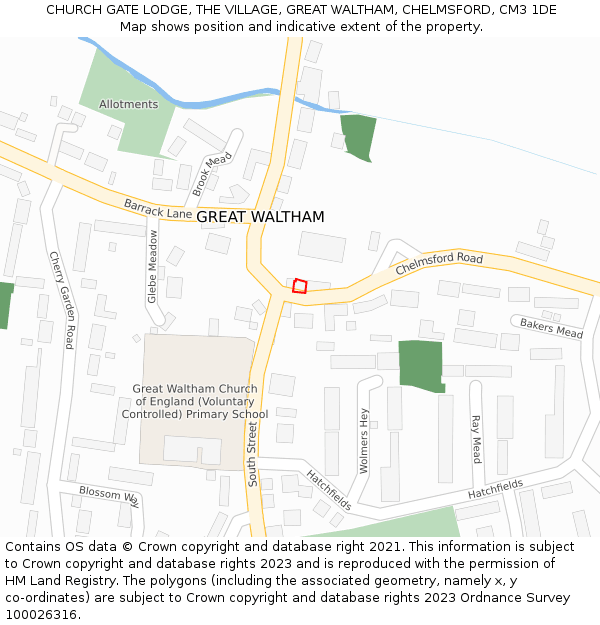 CHURCH GATE LODGE, THE VILLAGE, GREAT WALTHAM, CHELMSFORD, CM3 1DE: Location map and indicative extent of plot