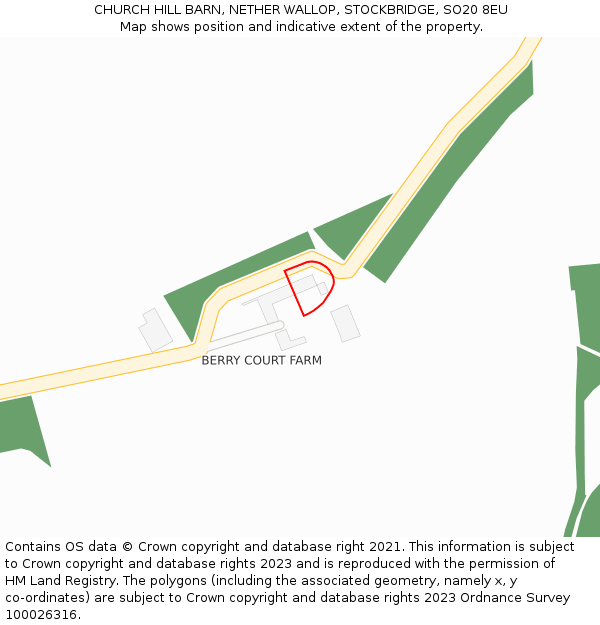 CHURCH HILL BARN, NETHER WALLOP, STOCKBRIDGE, SO20 8EU: Location map and indicative extent of plot