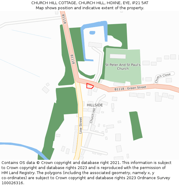CHURCH HILL COTTAGE, CHURCH HILL, HOXNE, EYE, IP21 5AT: Location map and indicative extent of plot