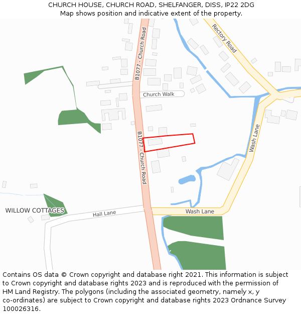 CHURCH HOUSE, CHURCH ROAD, SHELFANGER, DISS, IP22 2DG: Location map and indicative extent of plot