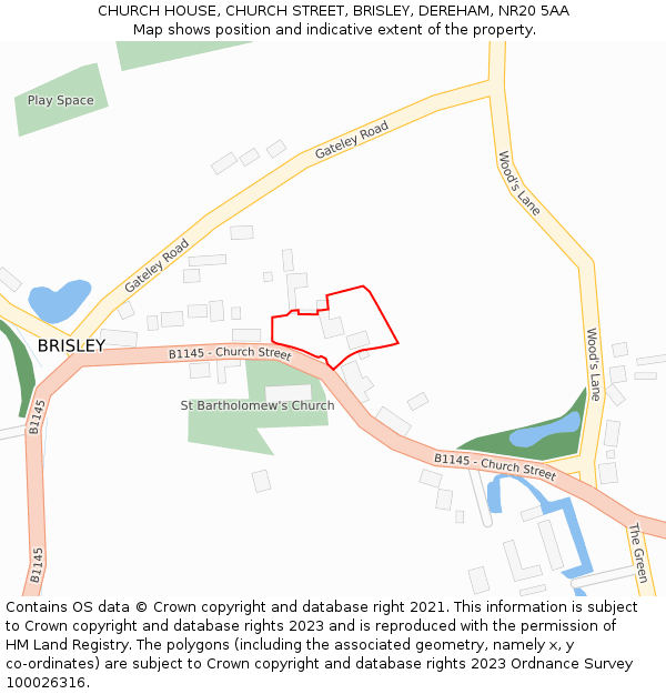 CHURCH HOUSE, CHURCH STREET, BRISLEY, DEREHAM, NR20 5AA: Location map and indicative extent of plot