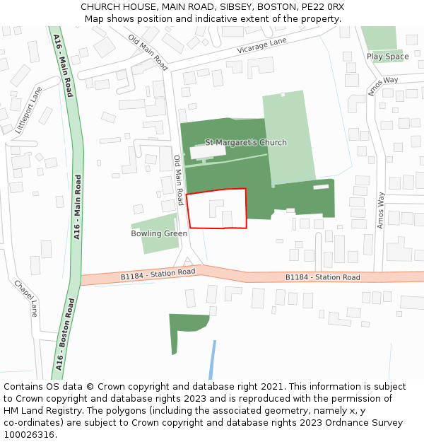 CHURCH HOUSE, MAIN ROAD, SIBSEY, BOSTON, PE22 0RX: Location map and indicative extent of plot