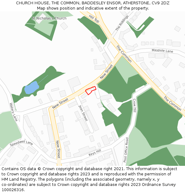 CHURCH HOUSE, THE COMMON, BADDESLEY ENSOR, ATHERSTONE, CV9 2DZ: Location map and indicative extent of plot