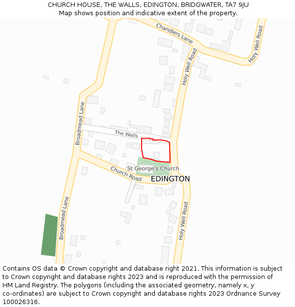 CHURCH HOUSE, THE WALLS, EDINGTON, BRIDGWATER, TA7 9JU: Location map and indicative extent of plot