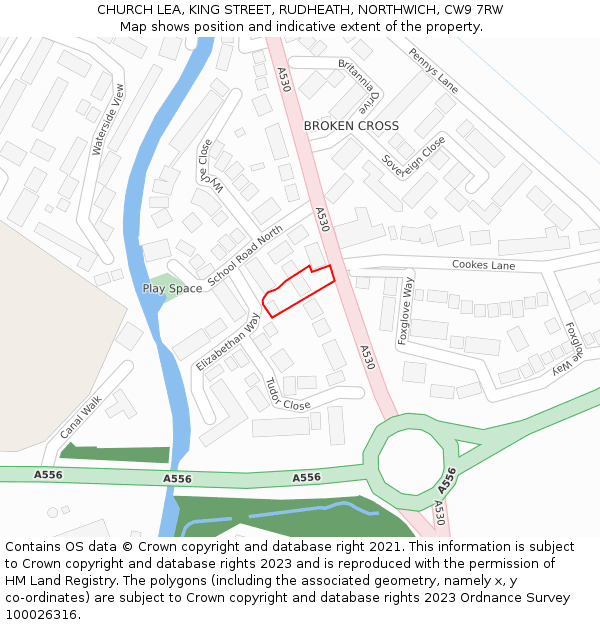 CHURCH LEA, KING STREET, RUDHEATH, NORTHWICH, CW9 7RW: Location map and indicative extent of plot