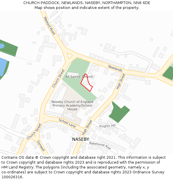 CHURCH PADDOCK, NEWLANDS, NASEBY, NORTHAMPTON, NN6 6DE: Location map and indicative extent of plot