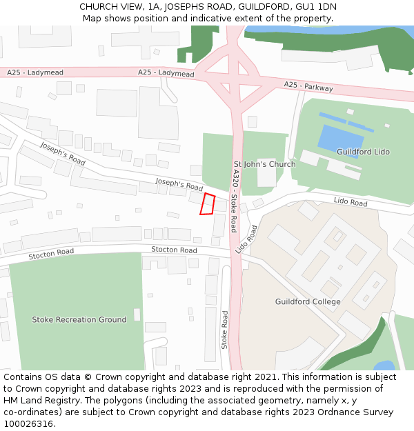 CHURCH VIEW, 1A, JOSEPHS ROAD, GUILDFORD, GU1 1DN: Location map and indicative extent of plot