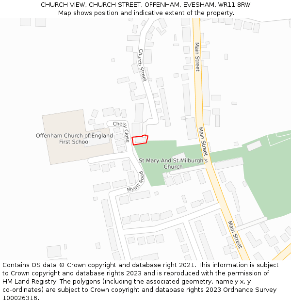 CHURCH VIEW, CHURCH STREET, OFFENHAM, EVESHAM, WR11 8RW: Location map and indicative extent of plot