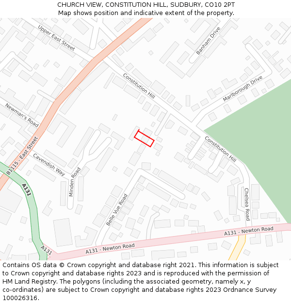 CHURCH VIEW, CONSTITUTION HILL, SUDBURY, CO10 2PT: Location map and indicative extent of plot