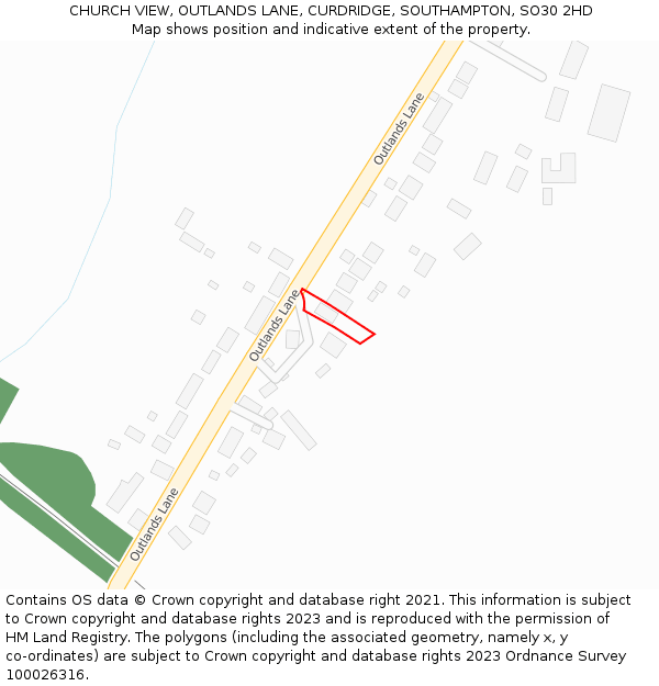 CHURCH VIEW, OUTLANDS LANE, CURDRIDGE, SOUTHAMPTON, SO30 2HD: Location map and indicative extent of plot