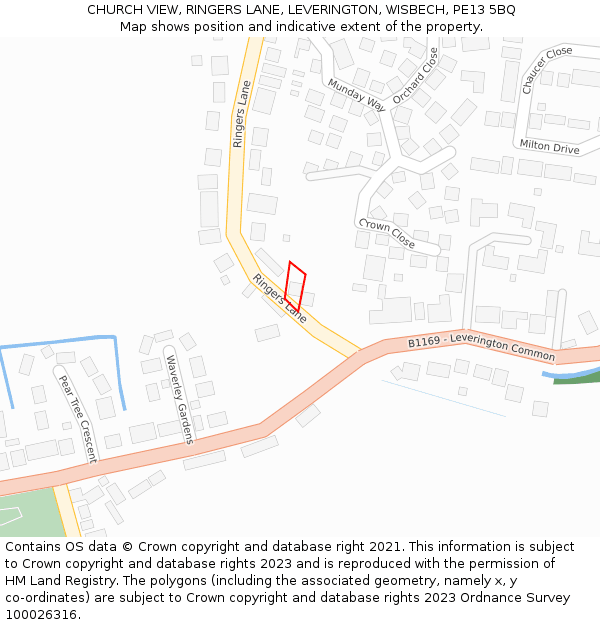 CHURCH VIEW, RINGERS LANE, LEVERINGTON, WISBECH, PE13 5BQ: Location map and indicative extent of plot