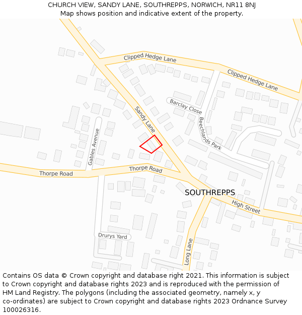 CHURCH VIEW, SANDY LANE, SOUTHREPPS, NORWICH, NR11 8NJ: Location map and indicative extent of plot