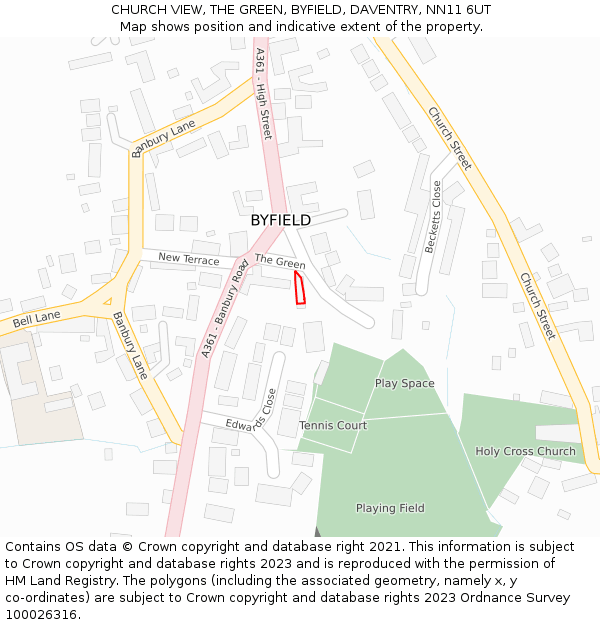 CHURCH VIEW, THE GREEN, BYFIELD, DAVENTRY, NN11 6UT: Location map and indicative extent of plot