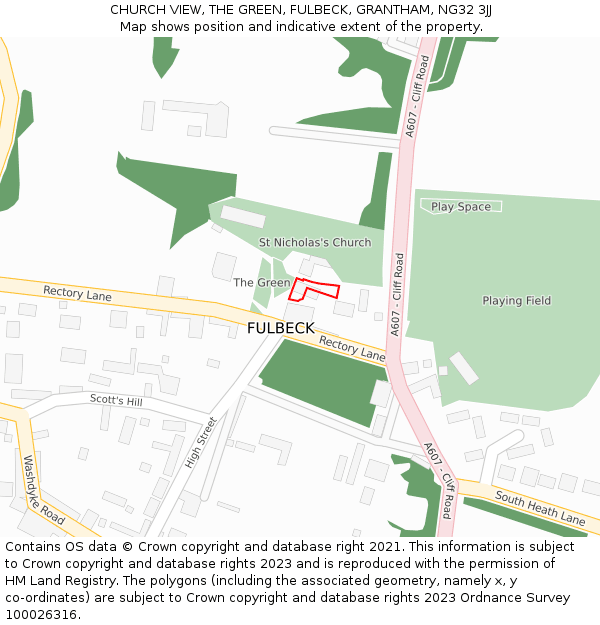 CHURCH VIEW, THE GREEN, FULBECK, GRANTHAM, NG32 3JJ: Location map and indicative extent of plot