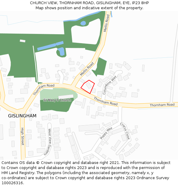 CHURCH VIEW, THORNHAM ROAD, GISLINGHAM, EYE, IP23 8HP: Location map and indicative extent of plot