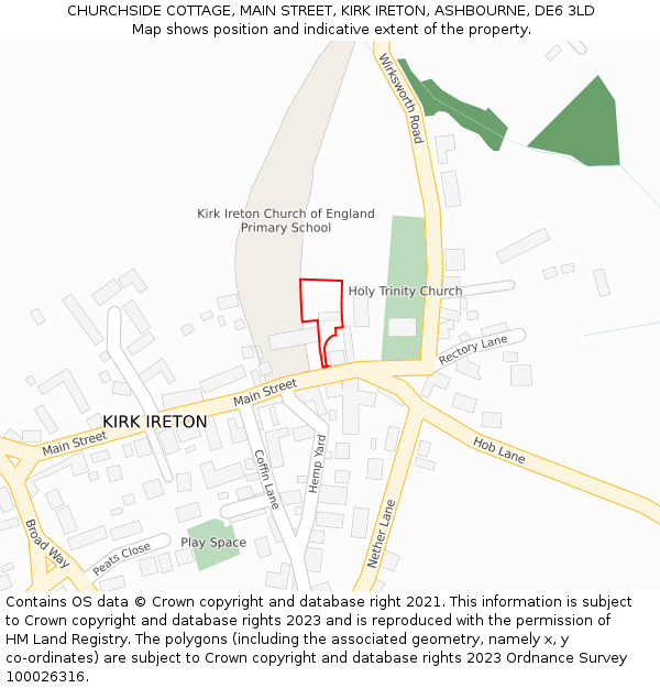 CHURCHSIDE COTTAGE, MAIN STREET, KIRK IRETON, ASHBOURNE, DE6 3LD: Location map and indicative extent of plot