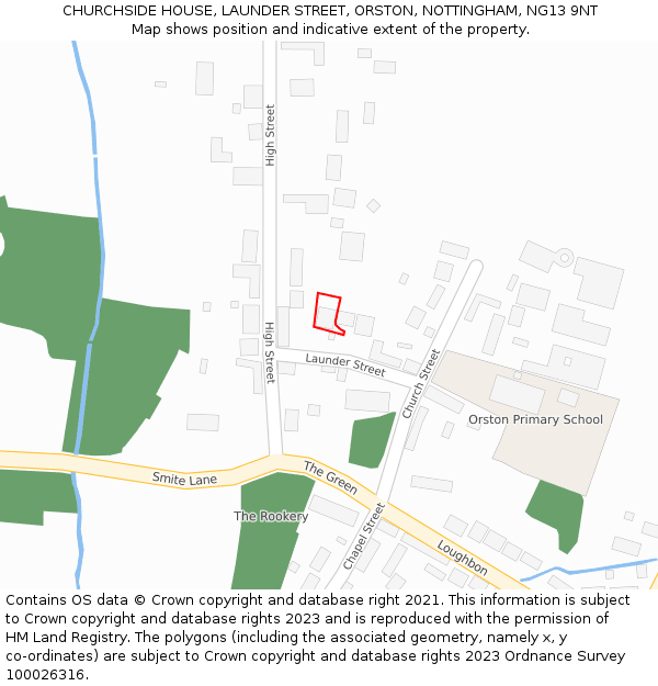 CHURCHSIDE HOUSE, LAUNDER STREET, ORSTON, NOTTINGHAM, NG13 9NT: Location map and indicative extent of plot