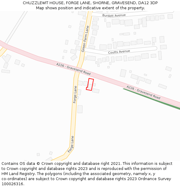 CHUZZLEWIT HOUSE, FORGE LANE, SHORNE, GRAVESEND, DA12 3DP: Location map and indicative extent of plot