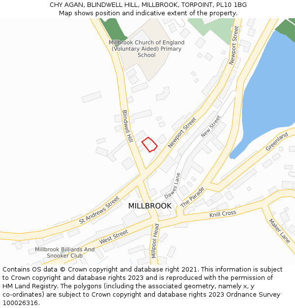 CHY AGAN, BLINDWELL HILL, MILLBROOK, TORPOINT, PL10 1BG: Location map and indicative extent of plot