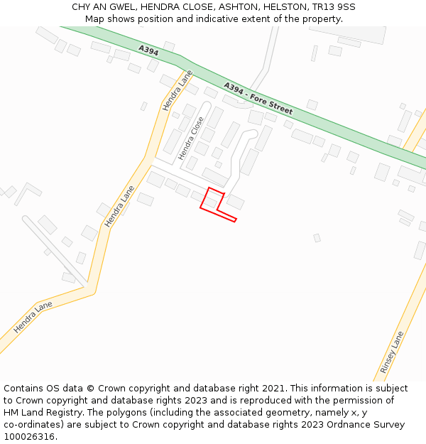 CHY AN GWEL, HENDRA CLOSE, ASHTON, HELSTON, TR13 9SS: Location map and indicative extent of plot