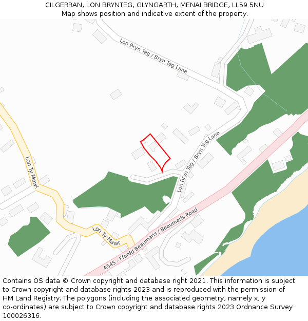 CILGERRAN, LON BRYNTEG, GLYNGARTH, MENAI BRIDGE, LL59 5NU: Location map and indicative extent of plot