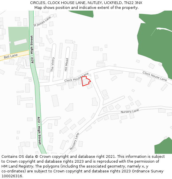 CIRCLES, CLOCK HOUSE LANE, NUTLEY, UCKFIELD, TN22 3NX: Location map and indicative extent of plot