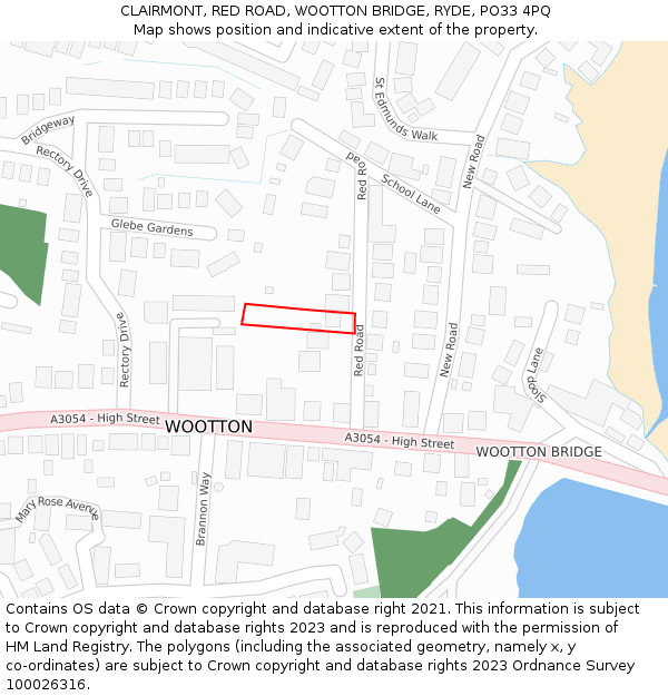 CLAIRMONT, RED ROAD, WOOTTON BRIDGE, RYDE, PO33 4PQ: Location map and indicative extent of plot