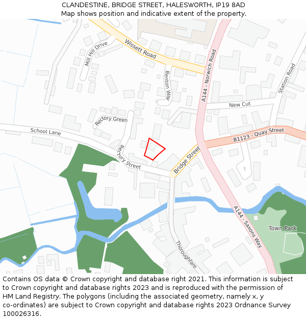 CLANDESTINE, BRIDGE STREET, HALESWORTH, IP19 8AD: Location map and indicative extent of plot