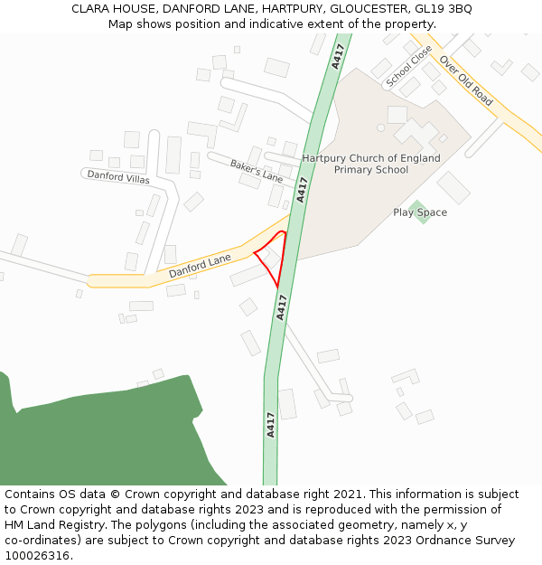 CLARA HOUSE, DANFORD LANE, HARTPURY, GLOUCESTER, GL19 3BQ: Location map and indicative extent of plot