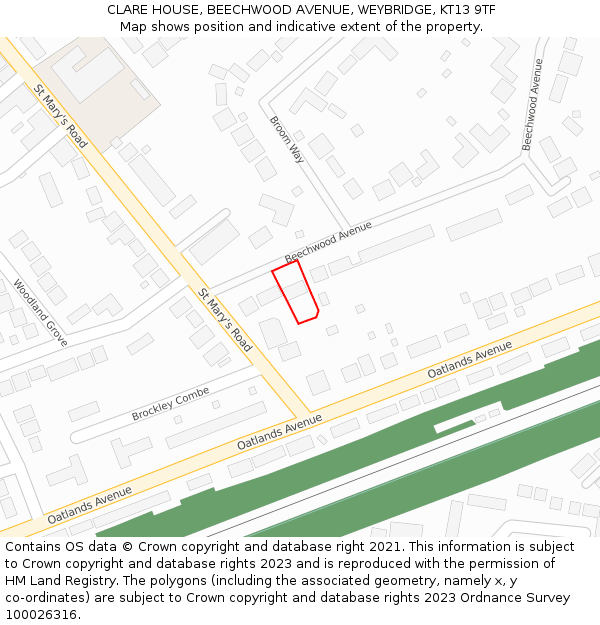 CLARE HOUSE, BEECHWOOD AVENUE, WEYBRIDGE, KT13 9TF: Location map and indicative extent of plot