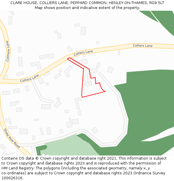 CLARE HOUSE, COLLIERS LANE, PEPPARD COMMON, HENLEY-ON-THAMES, RG9 5LT: Location map and indicative extent of plot