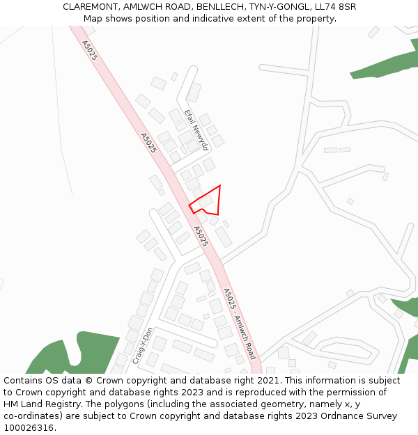 CLAREMONT, AMLWCH ROAD, BENLLECH, TYN-Y-GONGL, LL74 8SR: Location map and indicative extent of plot