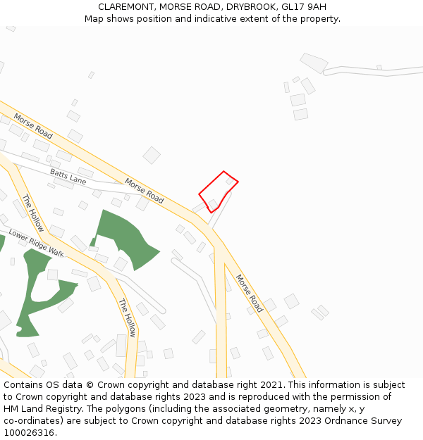 CLAREMONT, MORSE ROAD, DRYBROOK, GL17 9AH: Location map and indicative extent of plot