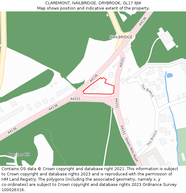 CLAREMONT, NAILBRIDGE, DRYBROOK, GL17 9JW: Location map and indicative extent of plot