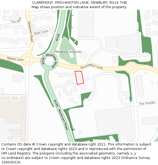 CLAREMONT, PINCHINGTON LANE, NEWBURY, RG14 7HB: Location map and indicative extent of plot