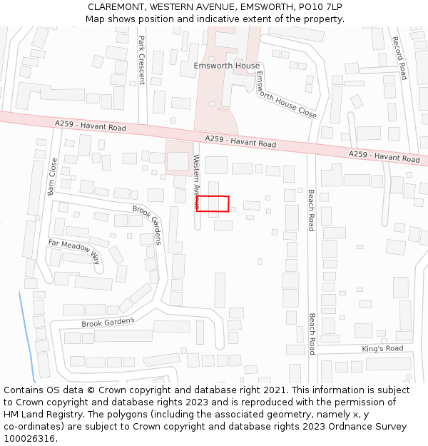 CLAREMONT, WESTERN AVENUE, EMSWORTH, PO10 7LP: Location map and indicative extent of plot