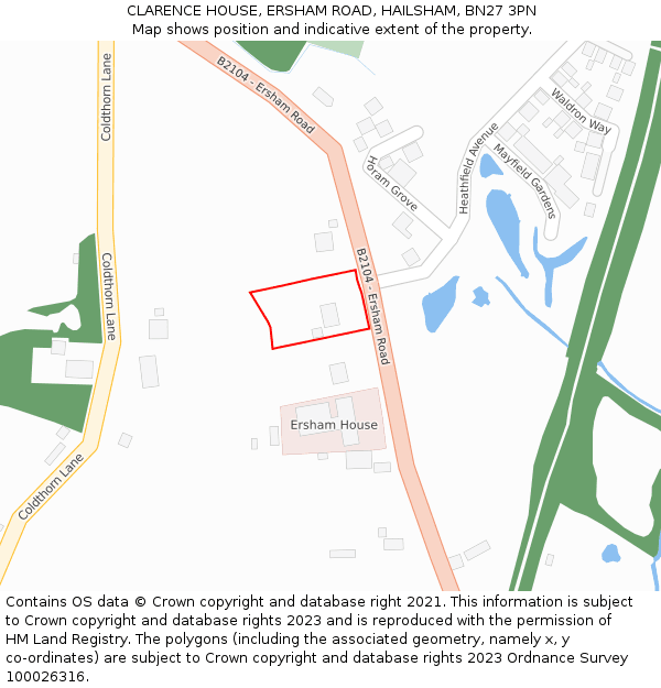 CLARENCE HOUSE, ERSHAM ROAD, HAILSHAM, BN27 3PN: Location map and indicative extent of plot