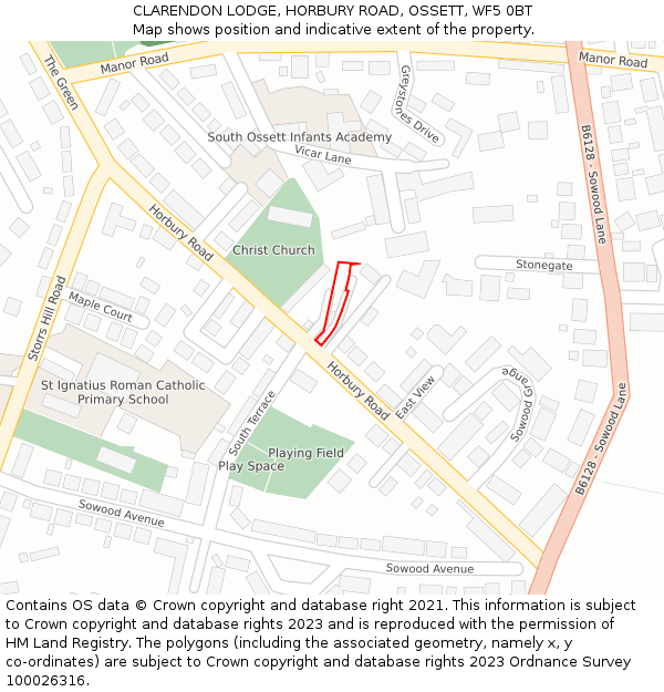 CLARENDON LODGE, HORBURY ROAD, OSSETT, WF5 0BT: Location map and indicative extent of plot