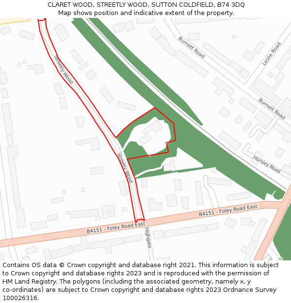 CLARET WOOD, STREETLY WOOD, SUTTON COLDFIELD, B74 3DQ: Location map and indicative extent of plot